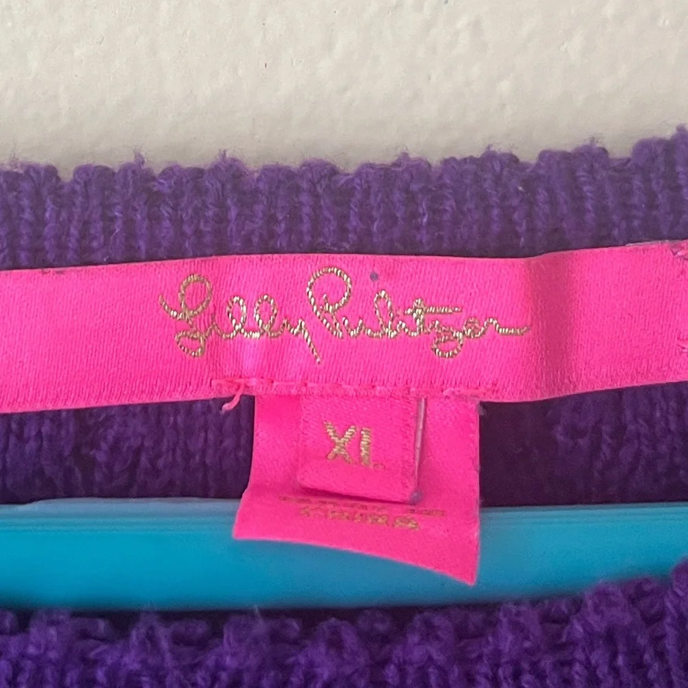 Lilly Pulitzer Jacquetta Sweater Balloon Sleeves Crewneck Size XL Purple